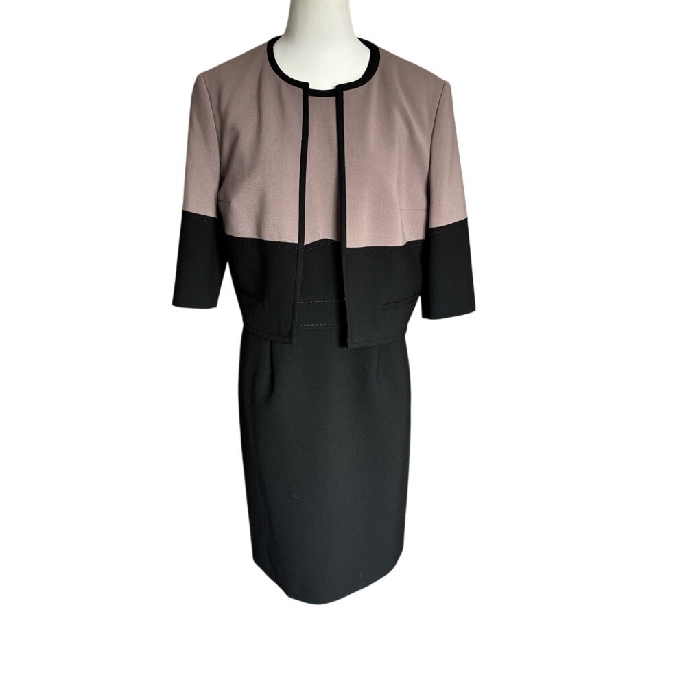 BOSS  ASL Colorblock Dress and Jacket Set Taupe‎ Black Professional Suit